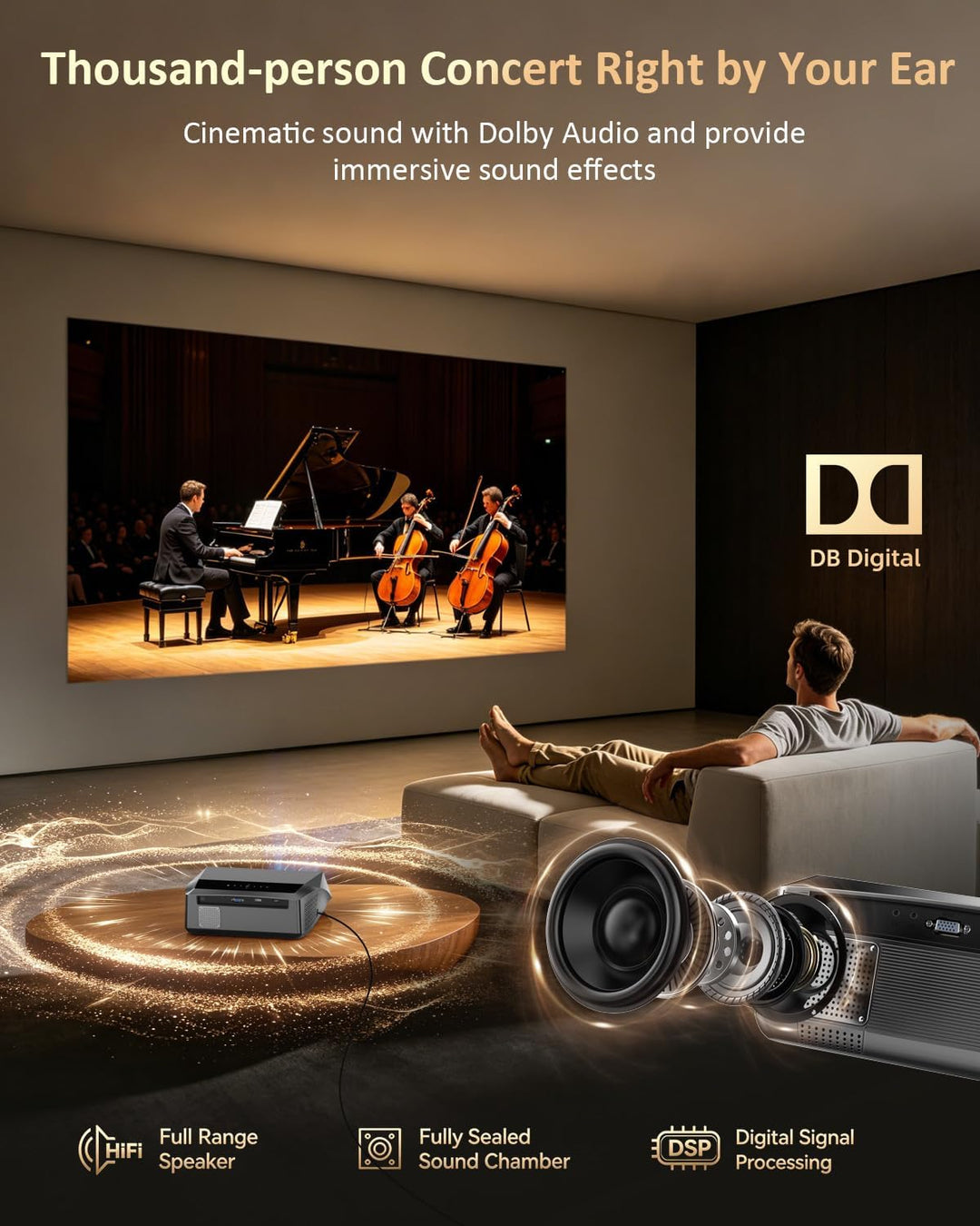 Smart Beamer 4K Wlan Bluetooth NFC, HDR LED Ultra HD 4K Beamer Heimkino Gaming 2300 ANSI Tageslicht,