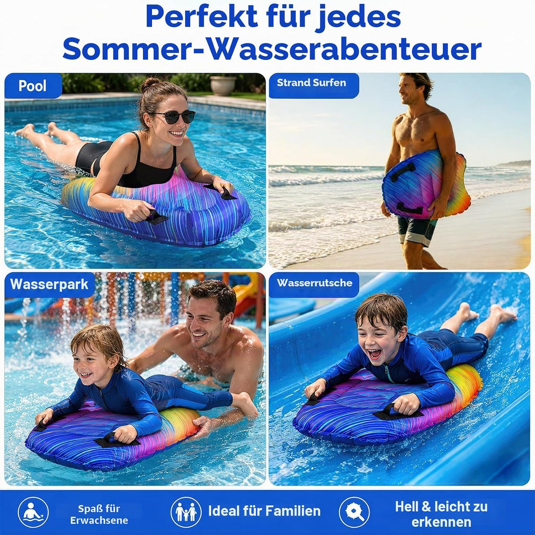 Luftmatratze Wasser für Kinder & Erwachsene, FainFun Surfbrett Aufblasbar, Bodyboard mit Griffen, Wa