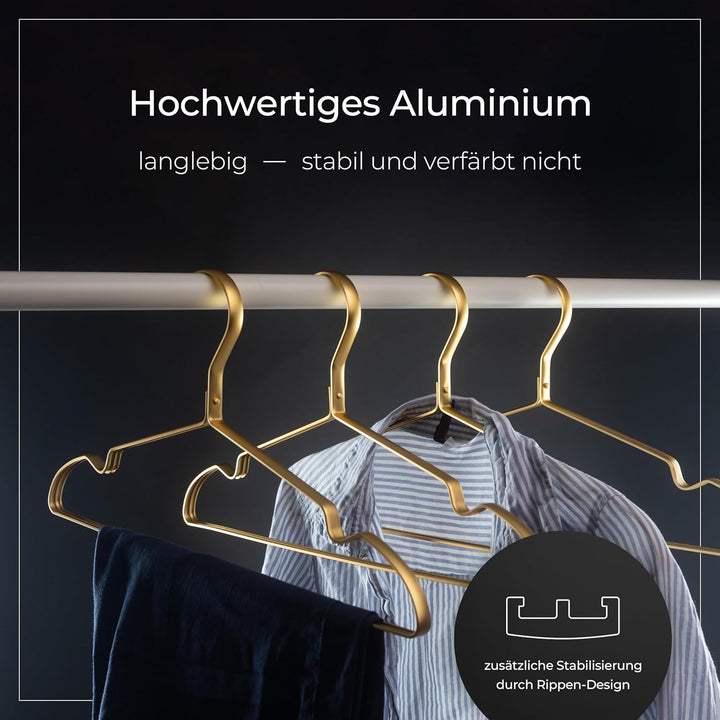 Parusia Kleiderbügel Gold, 42cm breit, 1cm stark, Kleiderbügel Metall rostfrei, formstabil, zur plat