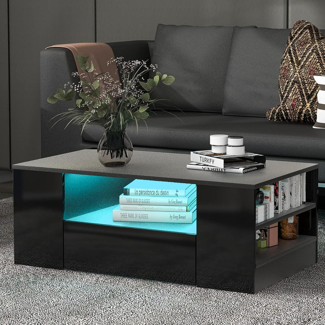 Merax DE_WF283904SAA_ZYP Moderner Couchtisch Hochglanz Mit Led, Beistelltische fürs Wohnzimmer, Wohn