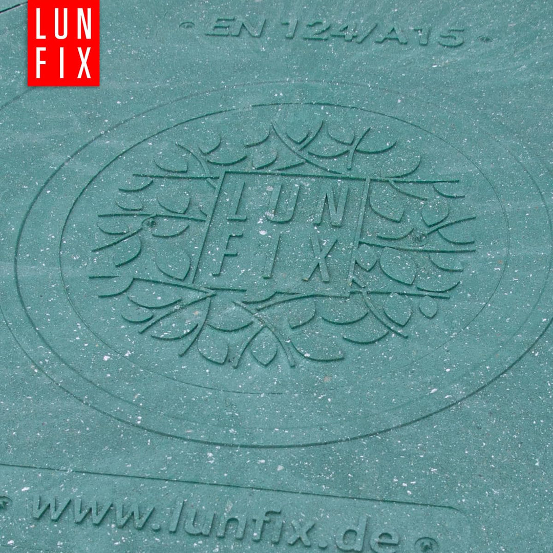 Lun Fix Schachtabdeckung mit Flanschrahmen DN 600 mm A15, GRÜN Schachtdeckel mit Manipulationsschutz