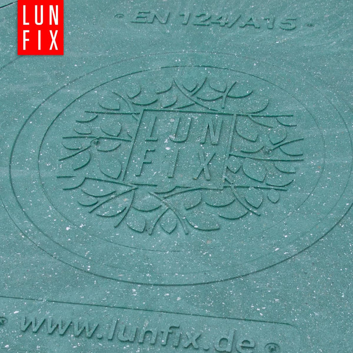Lun Fix Schachtabdeckung mit Flanschrahmen DN 600 mm A15, GRÜN Schachtdeckel mit Manipulationsschutz