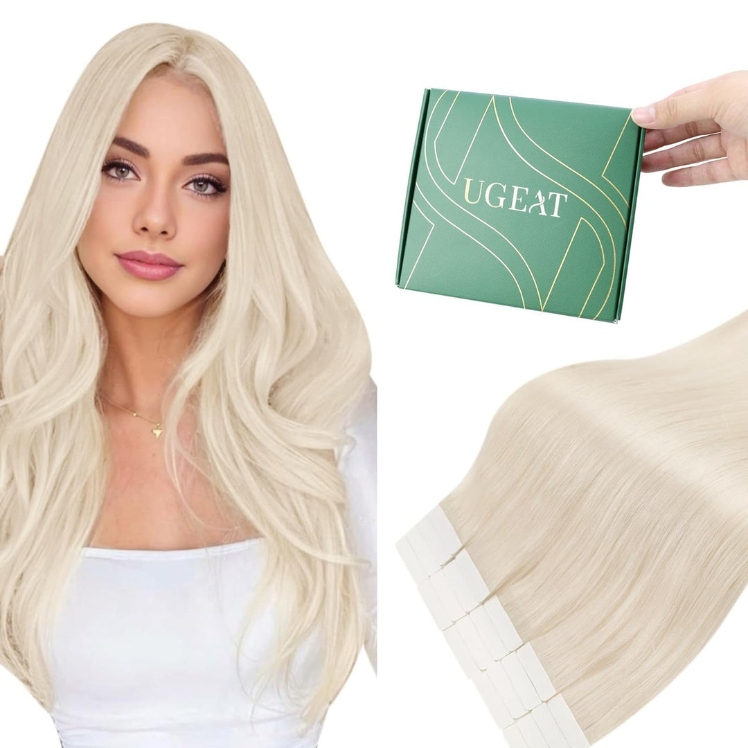 Ugeat Tape Extensions Echthaar 30cm Kurz Weissblond Tape in Extensions Doppelseitig Unsichtbar Tape