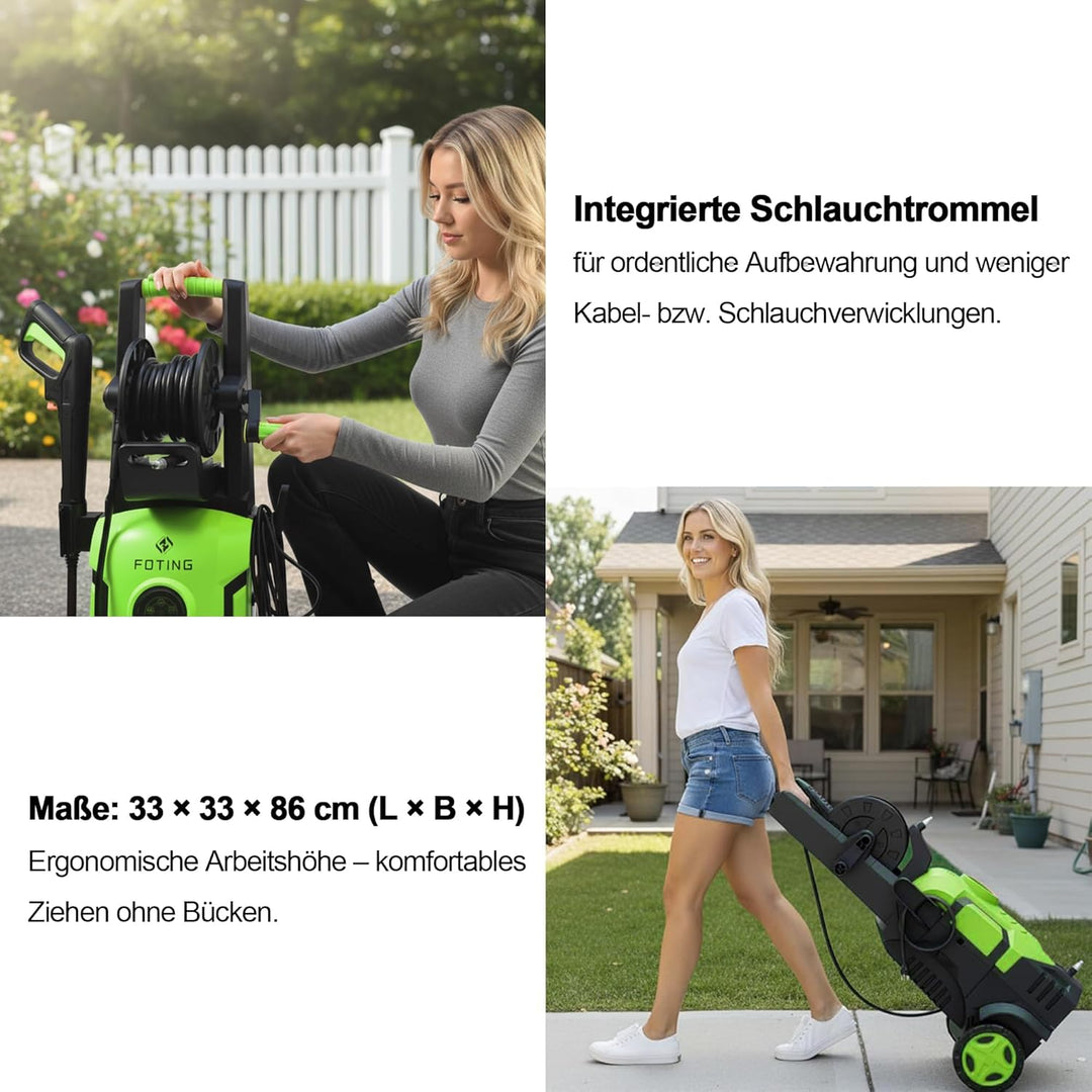Hochdruckreiniger 200 Bar, Touchscreen 8-stufiger, 6-in-1-Düse, Druck: 100-200bar, Fördermenge: 280-