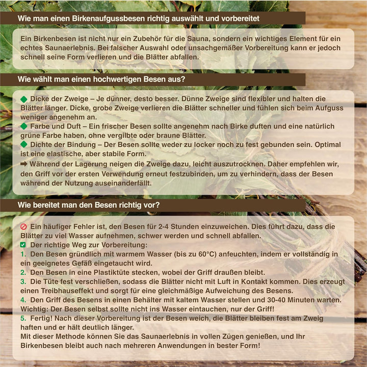 Birkenbesen Premium für Sauna & Banja – 100% Junge Birkenzweige – Naturduft für Aufguss – weich & fo