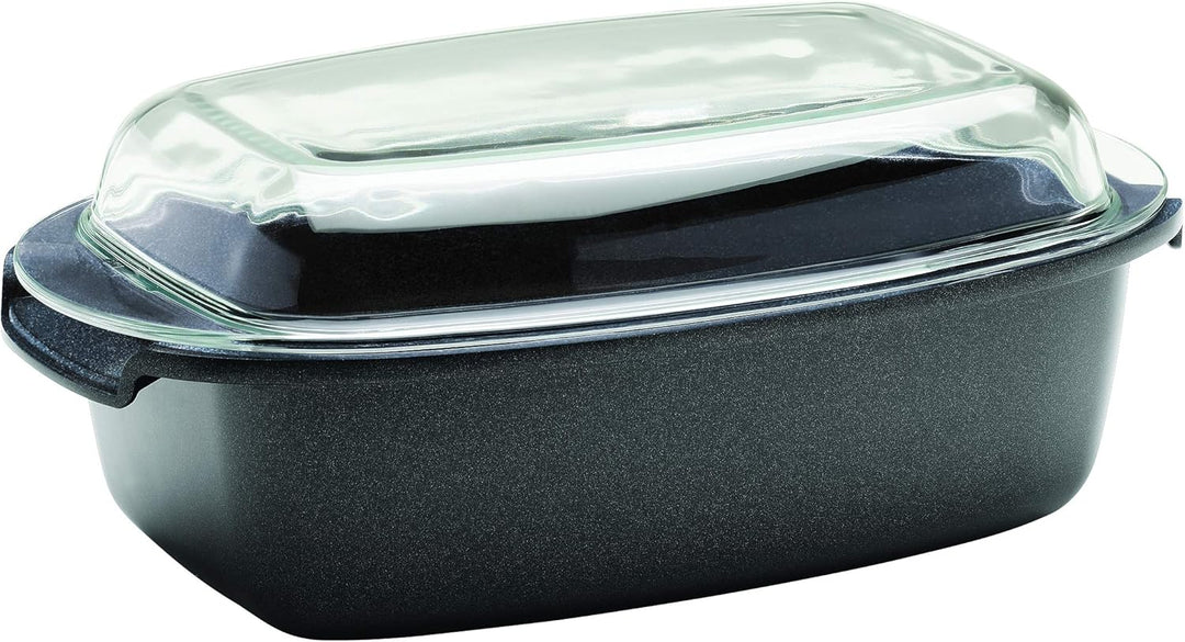 Berndes Enduro Multiusbräter mit Glasdeckel 33 x 21 cm, 5.2 Liter, Aluminium Pressofuso