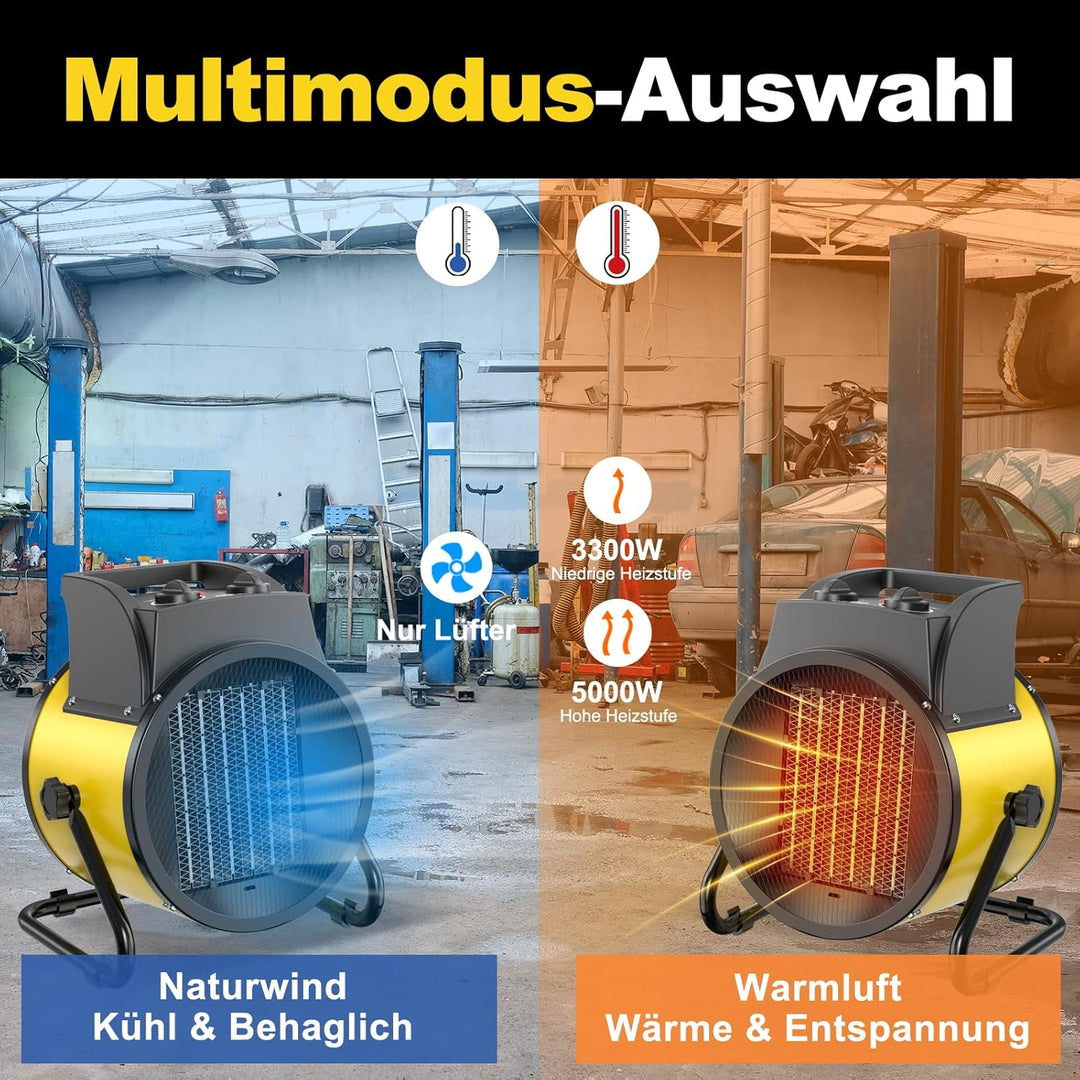 Heizlüfter 5000 Watt Keramik Heizstrahler Elektroheizer Bauheizer Bautrockner mit Thermostat Heizger