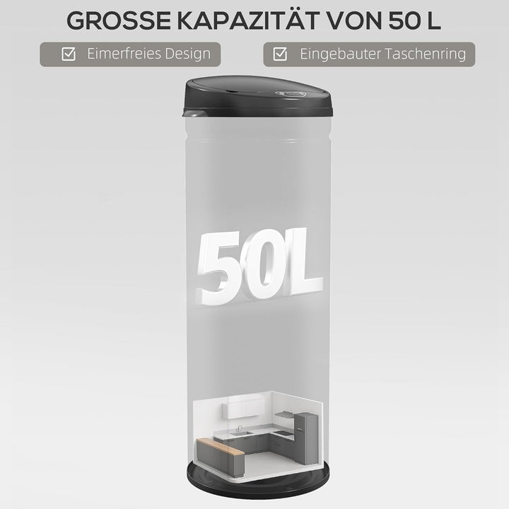HOMCOM Mülleimer mit Sensor 50L Edelstahl Automatischer Leiser Mülleimer mit Soft-Close-Deckel, Bewe