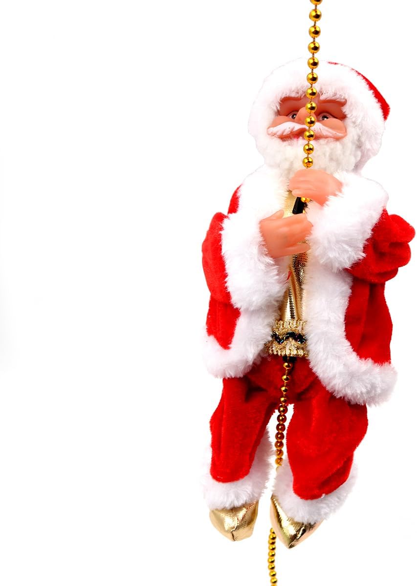 POFET Elektrischer animierter kletternder Weihnachtsmann auf Perlenkette Musikalische bewegliche Fig
