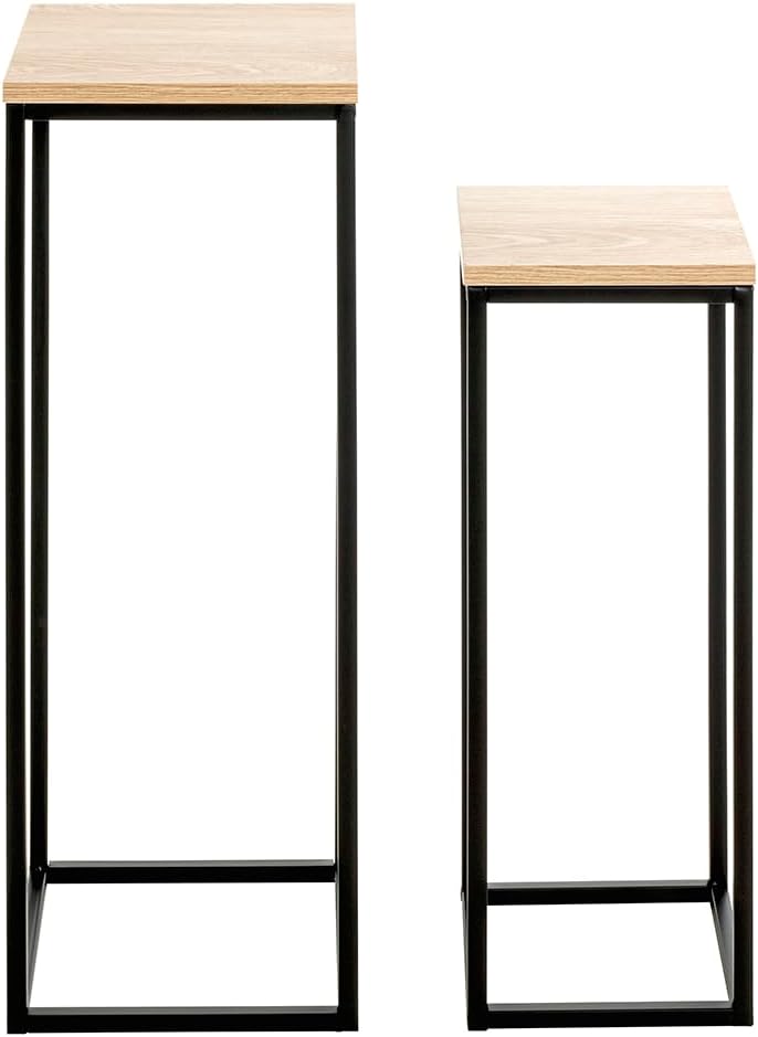 HAKU Blumensäule 2er Set Eiche Natur, schwarz, MDF, Metall - Masse: B 19/23 x H 54/67 x T 19/23 cm,