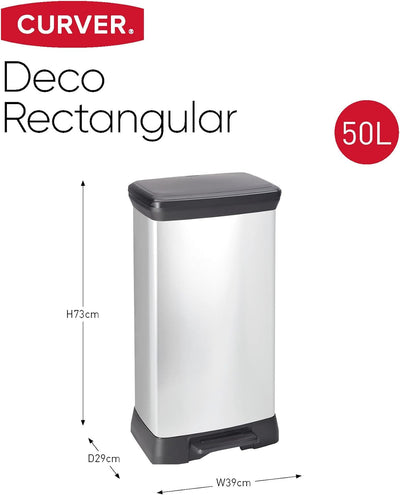 Curver 187177 Treteimer, rechteckig, 50 l, Polypropylen, 39 x 29 x 73 cm, Metall, 50 l, Metall