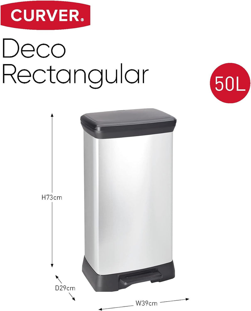Curver 187177 Treteimer, rechteckig, 50 l, Polypropylen, 39 x 29 x 73 cm, Metall, 50 l, Metall