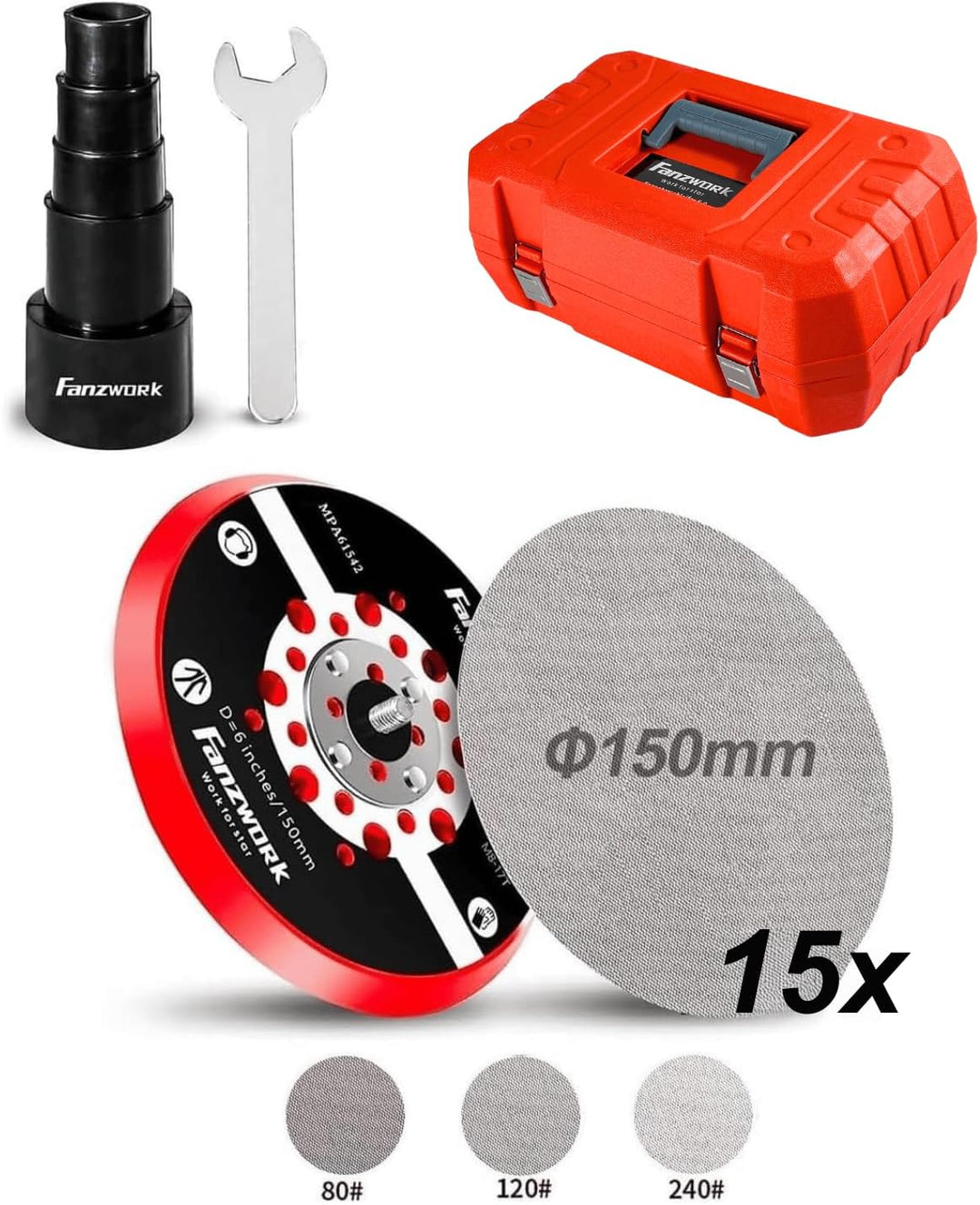 FANZWORK Bürstenloser Exzenterschleifer EZ150A mit Tragkoffer, 5mm Schleifhub,150mm Schleifteller, 3