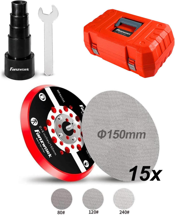 FANZWORK Bürstenloser Exzenterschleifer EZ150A mit Tragkoffer, 5mm Schleifhub,150mm Schleifteller, 3