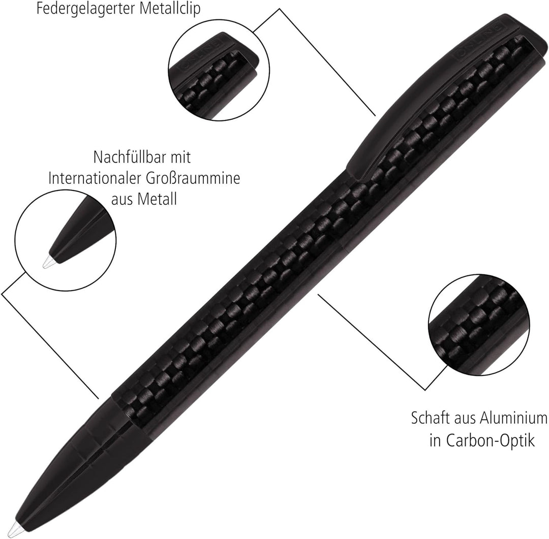 ONLINE ON36012 Drehkugelschreiber Vision Carbon mit internat. Grossraummine Strichstärke M (mittel),