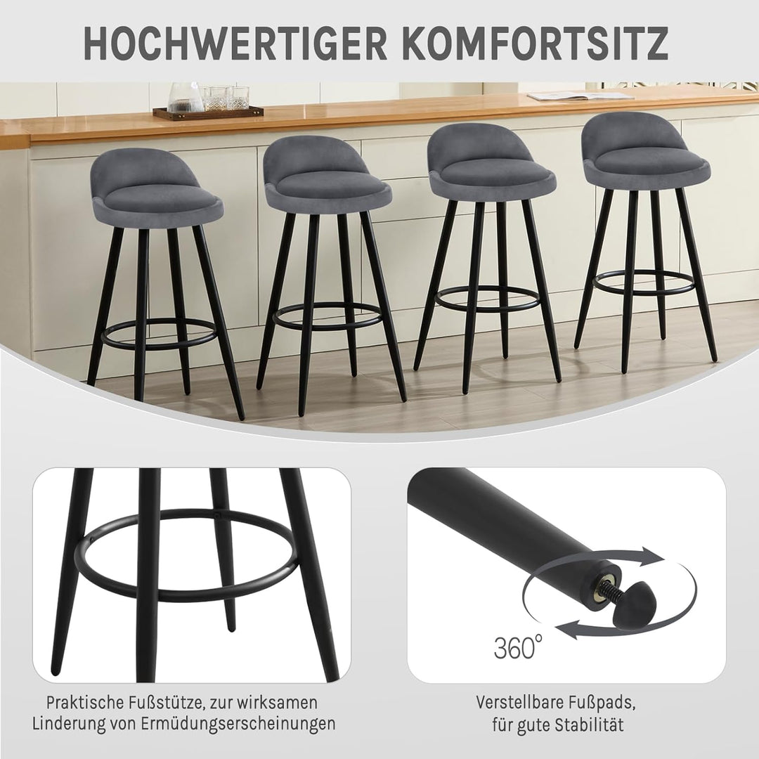WOLTU Barhocker 2er Set, Barstuhl Küchenhocker, hoher Hocker mit Rückenlehne Fussstütze, aus Samt Me