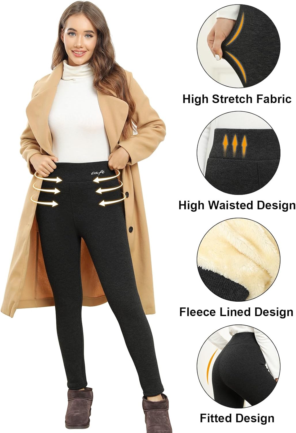PASUDA Thermo Leggings Damen Winter Fleece Gefütterte Thermoleggins Lang High Waist Warme Winterlegg
