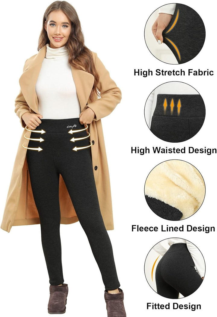 PASUDA Thermo Leggings Damen Winter Fleece Gefütterte Thermoleggins Lang High Waist Warme Winterlegg