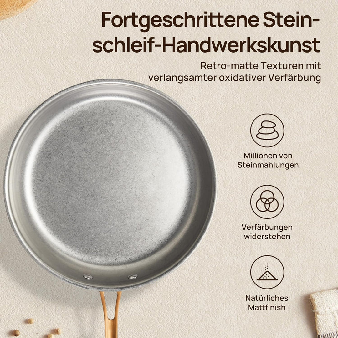 KOKHUB 28cm Edelstahl-Bratpfanne mit Deckel, Unbeschichtete Tri-Ply Induktionspfanne, Ofenfeste Stee