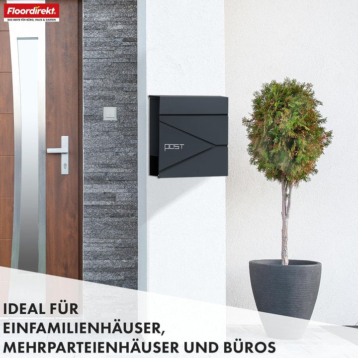 Floordirekt Moderner Briefkasten, mit Zeitungshalter, Deckel, abschliessbar mit C4-Einwurf und integ