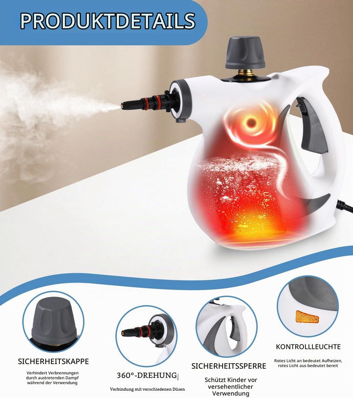 Dampfreiniger, 1050W Dampfreiniger Handgerät mit 12 Zubehör, 3,2 bar Dampfdruck Hand Steam Cleaner,