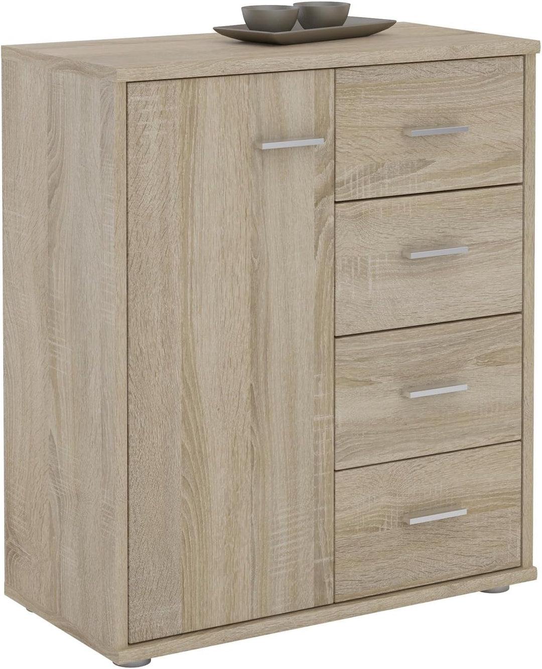 CARO-Möbel Kommode TIRANO Highboard Anrichte mit 1 Tür und 4 Schubladen in Sonoma Eiche, Sonoma Eich