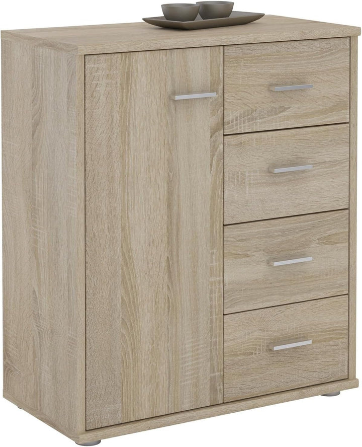 CARO-Möbel Kommode TIRANO Highboard Anrichte mit 1 Tür und 4 Schubladen in Sonoma Eiche, Sonoma Eich