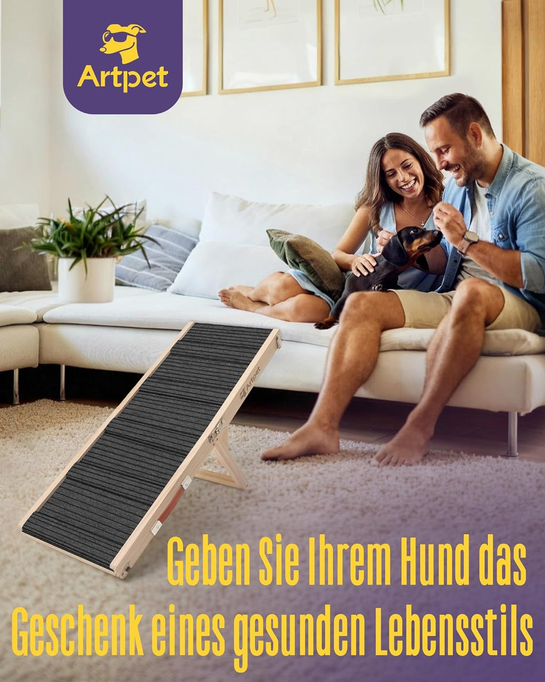 Artpet Hunderampe für Sofa Bett Klappbar Rampe Klappbar für kleine Hunde Katzen Einstellbar 34-53 cm