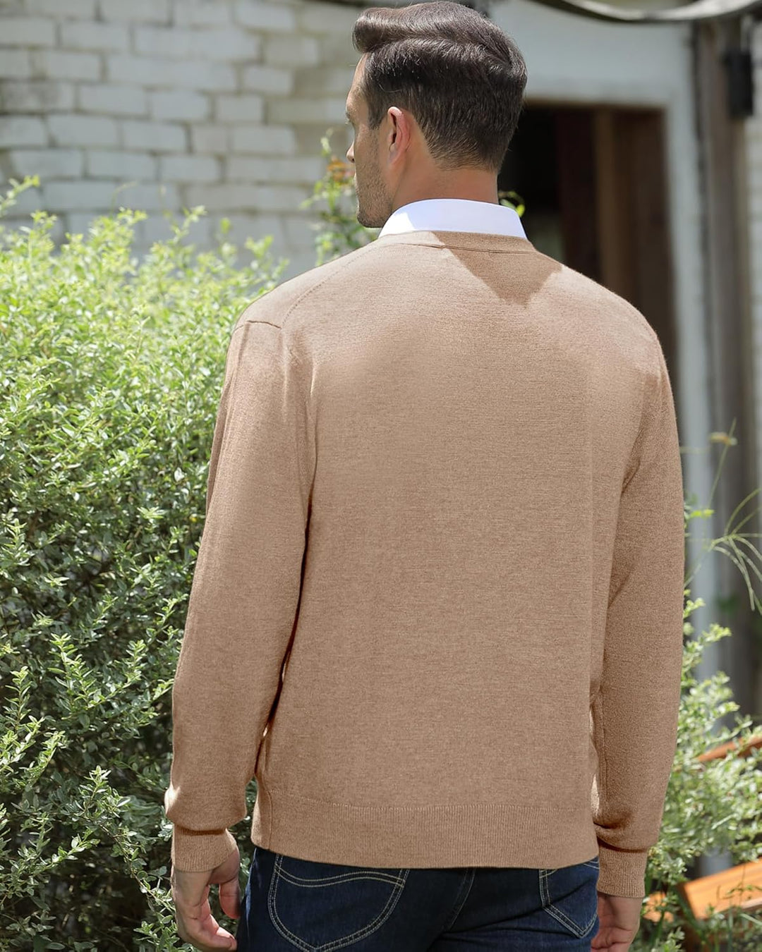 Kallspin Herren Strickjacke aus Wollmischung V-Ausschnitt Cardigan mit Knopfverschluss und Taschen M