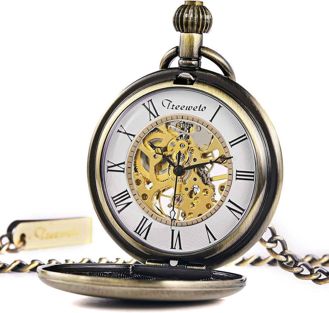 TREEWETO Antike Drache Mechanische Skelett-Taschenuhr mit Kette Bronze083, Bronze083