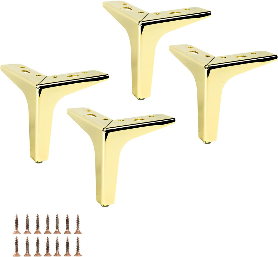 P17- Siena | Set 4 Füsse + 16 Schrauben | Glänzendes Gold | Höhe 13 cm | Beine für Sofas, Möbel, Sch