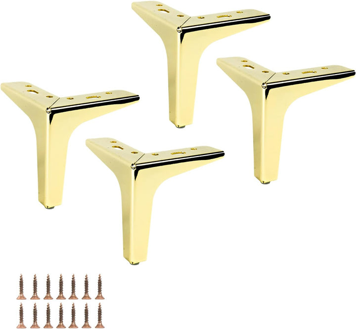 P17- Siena | Set 4 Füsse + 16 Schrauben | Glänzendes Gold | Höhe 13 cm | Beine für Sofas, Möbel, Sch