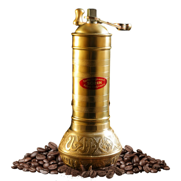 SOZEN 19.3cm Manuelle Kaffeemühle Messing - Handkurbel Burr Mühle für Türkischen Kaffee, Französisch