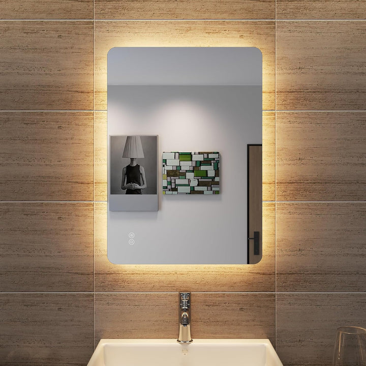 SONNI Badspiegel Lichtspiegel LED Spiegel Wandspiegel mit Touch-Schalter 70 x 50cm kaltweiss IP44 en