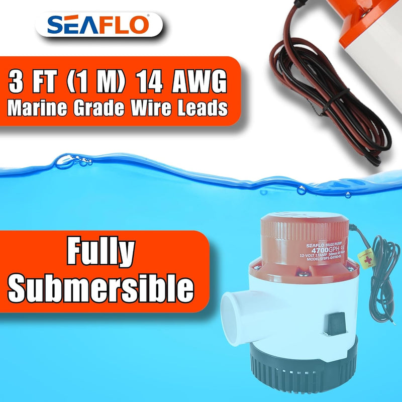 SEAFLO 01-Serie 4700GPH Bilgepumpe – 12 V Marine Tauchpumpe mit Anti-Irlock-Schutz, 4 Jahre Garantie