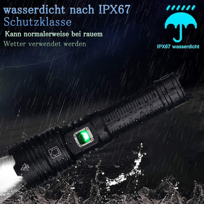ASORT LED Taschenlampe super helle 30000 Lumen, IPX67 wasserdichte, USB-Aufladung, 5 Lichtmodi, geei