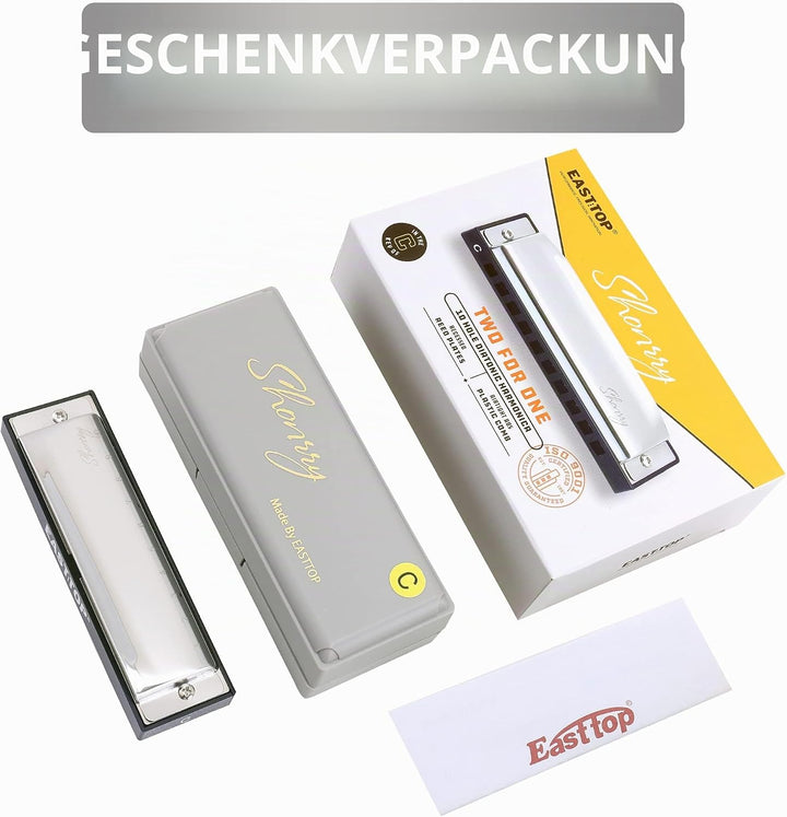 East Top Mundharmonika, diatonische Mundharmonika Tonart C, Blues Harp Mundharmonika 10 Löcher 20 Tö