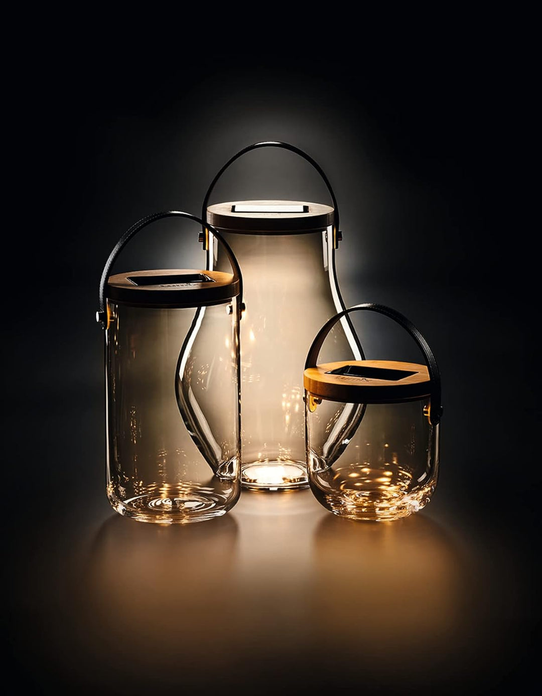 Lumix® LED Deco Glass Long Solarlicht Dekoleuchte Sonnenglas Solarlampe mit Bambusdeckel Mundgeblase