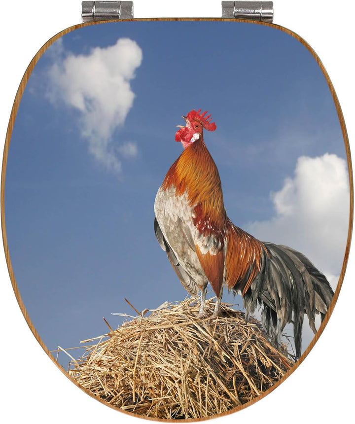 banjado® Design WC Sitz Bambus Absenkautomatik mit Motiv Hahn/Toilettendeckel mit Absenkautomatik Ho