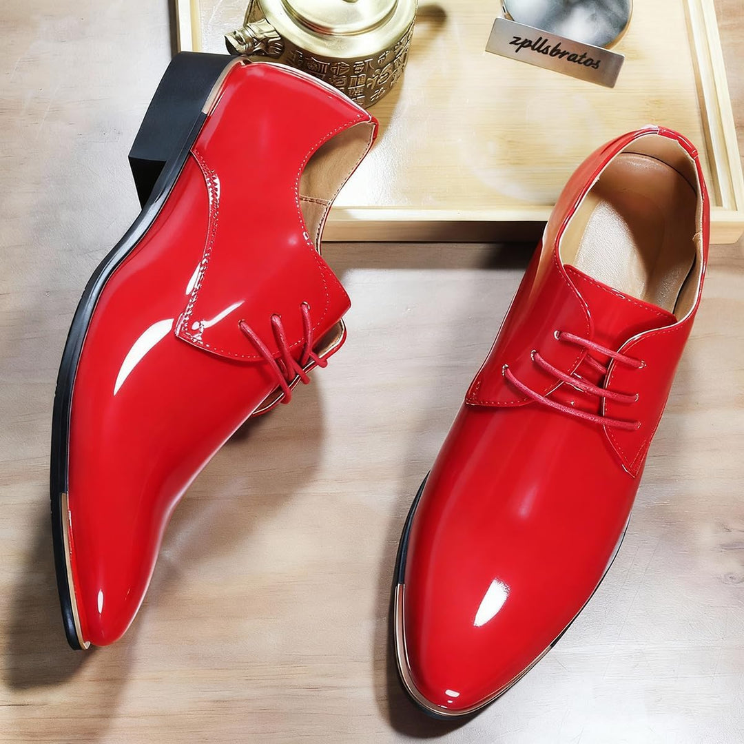 zpllsbratos Herren Lederschuhe Lackschuhe Derby Schnürhalbschuhe Oxford Hochzeit Schuhe 38-48, Rot