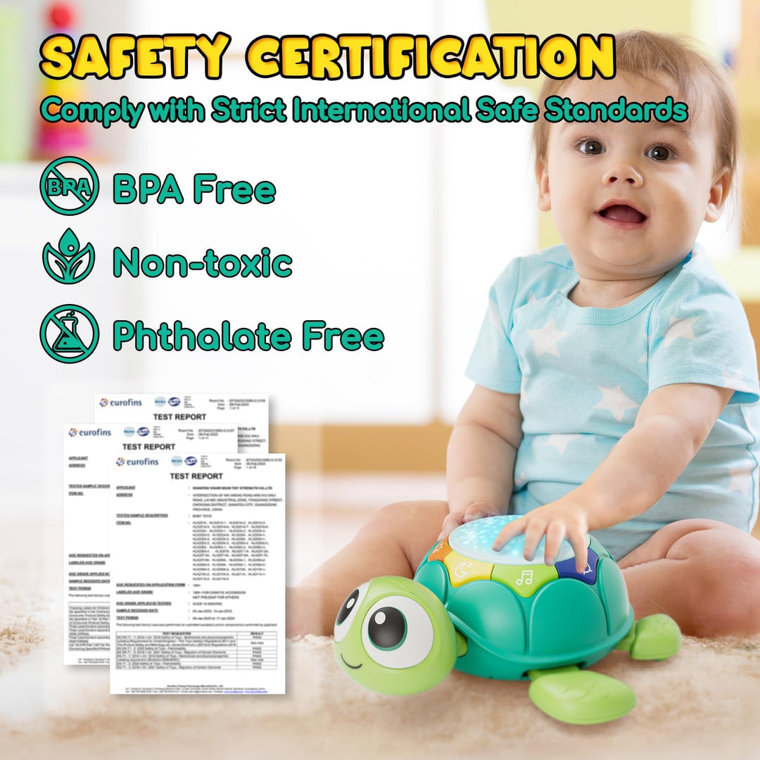 Lehoo Castle Baby Krabbel Spielzeug ab 3 6 9 Monate, Schildkröten Baby Spielzeug mit Musik und Proje
