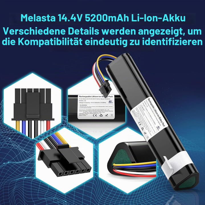 melasta Akku 14.4V 6500mAh für Neato Staubsauger, Lithium-Ionen Akku für NeatoBotvac D3 D4 D5 D6 D7