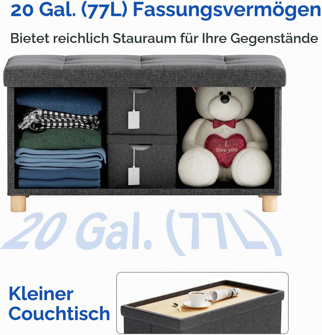 BRIAN &amp; DANY Sitzbank mit Stauraum, Sitztruhe Sitzhocker Fusshocker, Faltbar Sitztruhe Sitzhocker mi