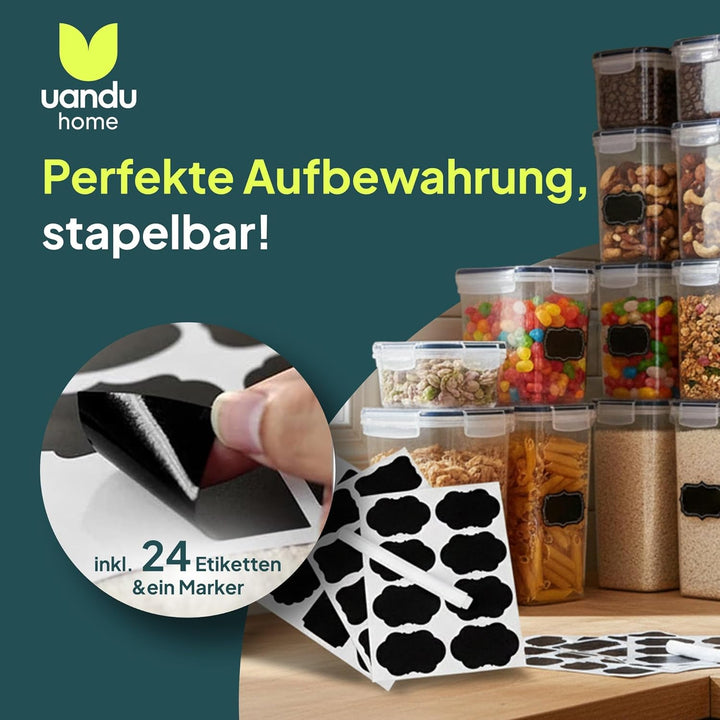 uandu Vorratsdosen mit Deckel luftdicht – 24er Vorratsbehälter Set BPA Frei, Aufbewahrungsbox Küche