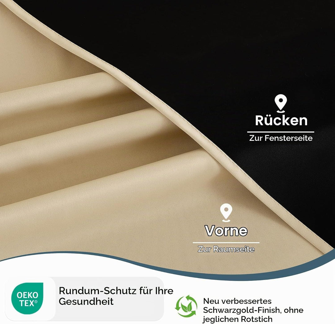 PONY DANCE Beige Blickdichte Vorhänge für Schlafzimmer Thermovorhang | 2er Set, H145 x B140 cm, Gard