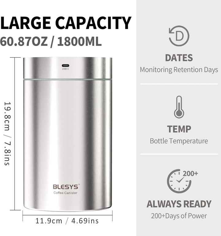 BLESYS Smarter Kaffee Vakuumbehälter Luftdichter, automatischer Lebensmittelbehälter aus Edelstahl m