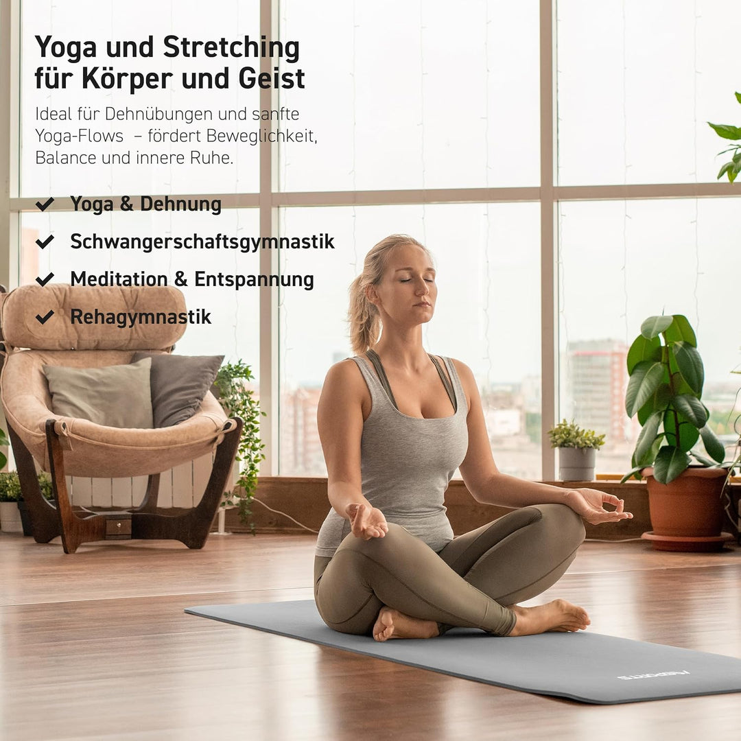 MSPORTS Gymnastikmatte | Yogamatte Premium rutschfest inkl. Tragegurt + Übungsposter + Workout App I