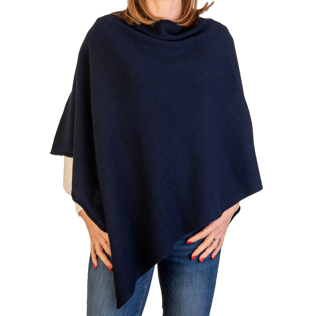 Poncho aus Kaschmir Mischung für Damen, hergestellt in Italien Einheitsgrösse Marineblau, Einheitsgr