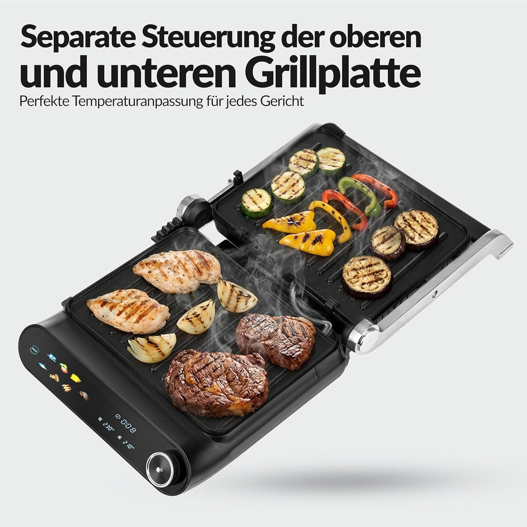 LEHMANN Kontaktgrill, 2200 W, Tischgrill 180° aufklappbar - Grillfläche bis 1320 cm², Abnehmbare Ant