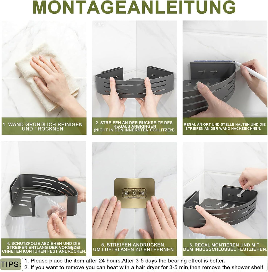 Sufdari Duschablage Ohne Bohren Ecke, Wasserdichter und Rostfreier Duschregal, Badezimmer Regal Orga